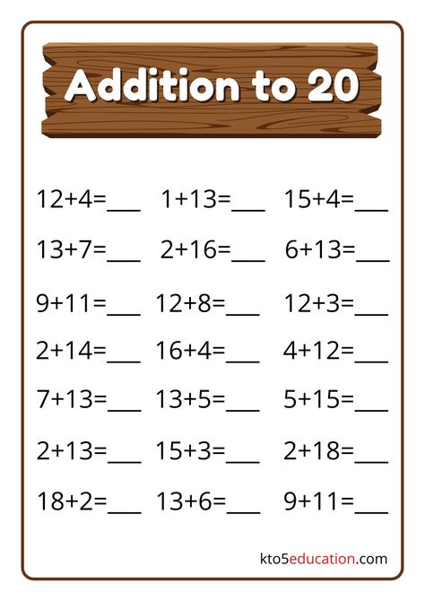 Addition Up To 20 Worksheets Addition Up To 20 Worksheets, Addition Within 20 Worksheets Free, Addition To 20 Worksheets Free, Count To 20 Worksheets, Additional Worksheet, Addition Up To 20, Addition Within 20, Maths Homework, Addition To 20