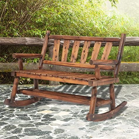 Amazon.com: Outdoor Wood Double Rocking Chair - Patio Rocker Bench with 2-Seat for Garden Backyard : Everything Else Double Rocking Chair, Garden Rocking Chair, Rocking Bench, Wooden Rocking Chair, Rocker Chair, Patio Glider, Wooden Rocking Chairs, Wood Rocking Chair, Porch Furniture