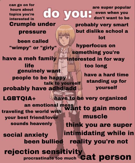 Armin Arlert Headcanons, Armin Kinnie Bingo, Armin Headcanons, Armin Kinnie, Aot Headcanons, Bone App The Teeth, Aot Memes, Kin List, Armin Arlert