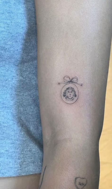 Angel Dog Tattoo, Small Tattoos Dog, Tattoos For Your Dog, Golden Doodle Tattoo, Cookie Tattoo, Pendant Tattoo, Astronaut Tattoo, Tattoos Inspo, Small Girly Tattoos