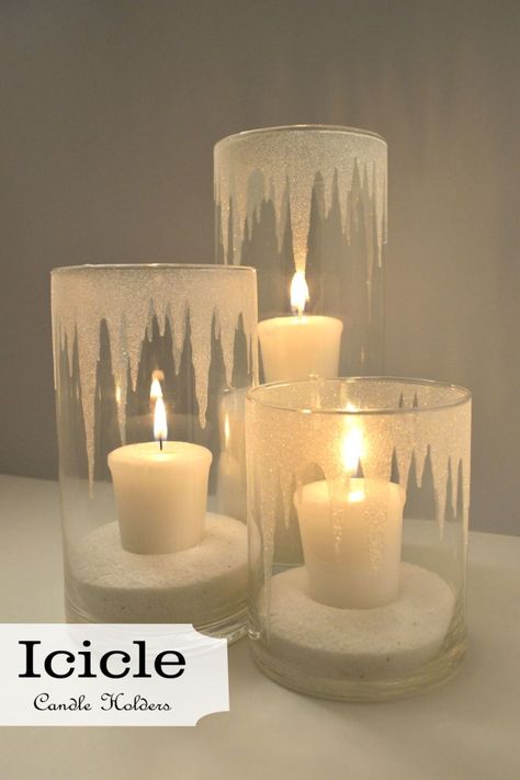 DIY Icicle Candle  Holder Glitter Candle Holders, Jul Diy, Hantverk Diy, Diy Your Wedding, Glitter Candles, Winter Wonderland Party, Winter Party, Noel Christmas, Glass Vases