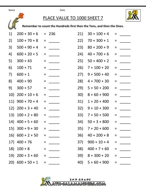 activities place value | Place Value to 1000 Sheet 7 Sheet 7 Answers Math Place Value Worksheets, Mental Maths Worksheets, Place Value Worksheets, Math Addition Worksheets, Math Sheets, Mathematics Worksheets, Math Place Value, Algebra Worksheets, 2nd Grade Math Worksheets