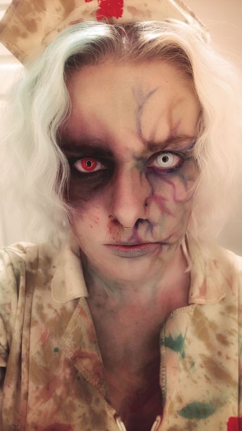 Zombie Apocalypse Makeup, Scary Nurse Makeup, Zombie Nurse Makeup, Halloween Nurse Makeup, Apocalypse Makeup, Zombie Nurse Costume, Devil Makeup Halloween, Zombie Outfit, Haunt Makeup