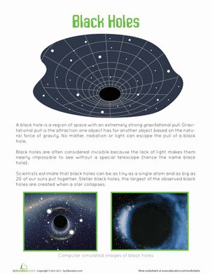 Fifth Grade Earth & Space Science Worksheets: What is a Black Hole? Black Holes In Space, Space Lessons, Space Kids, Earth And Space Science, Black Holes, Hubble Space, Science Worksheets, Hubble Space Telescope, Teacher Teacher