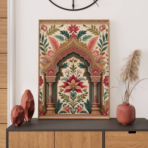 dd a touch of elegance and culture with our Floral Print Indian Vintage Pichwai Painting. Perfect for any space, this stunning floral poster will bring warmth and beauty to your home. 🏡💖 ✨ CLICK LINK IN BIO to shop now and elevate your decor game! 🎉🛒 #floralprint #IndianArt #FolkArt #TraditionalArt #PichwaiPainting #VintageArt #LivingRoomDecor #WallArt #ArtLovers #HomeDecor #IndianCulture #HandmadeArt #Artistic #DecorInspo #FloralDesign #InteriorDecor #ArtCollector #IndianTradition #BohoDecor... Wall Art Indian, Gate Entrance, Pichwai Painting, Indian Theme, Poster Living Room, Mughal Art, Indian Tapestry, Art Indian, Art Traditional