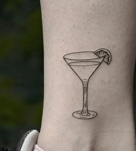 Lemon Drop Martini Tattoo, Cosmopolitan Drink Tattoo, Drinks Tattoo Ideas, Daiquiri Tattoo, Fine Line Martini Glass Tattoo, Margarita Tattoo Drinks, Drink Tattoo Cocktails, Margarita Glass Tattoo, Cosmopolitan Tattoo