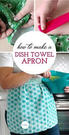 These dish towel aprons are so easy to make, and they look great, too! Make one for yourself, and make a few extra to give away as gifts! Towel Sewing Projects, Dish Towel Apron, Diy Aprons, Dish Towel Crafts, Easy Apron, Ideas For Embroidery, Holiday Hand Towels, Embroidery Easy, Diy Apron