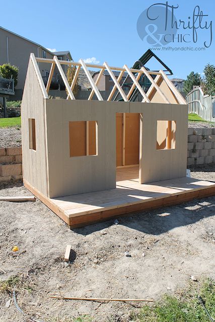 DIY playhouse tutorial. DIY outdoor playhouse. How to build an outdoor playhouse Learn how to build a farmhouse style playhouse for your kids! Diy Outdoor Playhouse, Outdoor Kids Playhouse, Build A Farmhouse, Outdoor Playhouse, Playhouse Plans, Diy Playhouse, Backyard Playhouse, Diy Farmhouse Style, Build A Playhouse