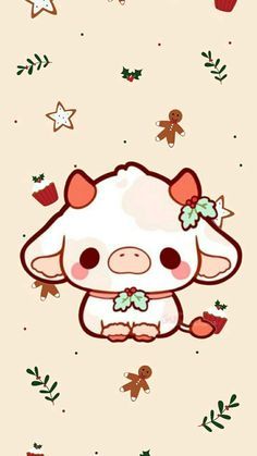 Cute Cows Aesthetic Cartoon, Cute Cows Kawaii, Christmas Cow Drawing, Cute Cows Wallpaper, Kawaii Cow Wallpaper, Christmas Animal Wallpaper, Christmas Cow Wallpaper, Fruit Cows, Cow Wallpapers