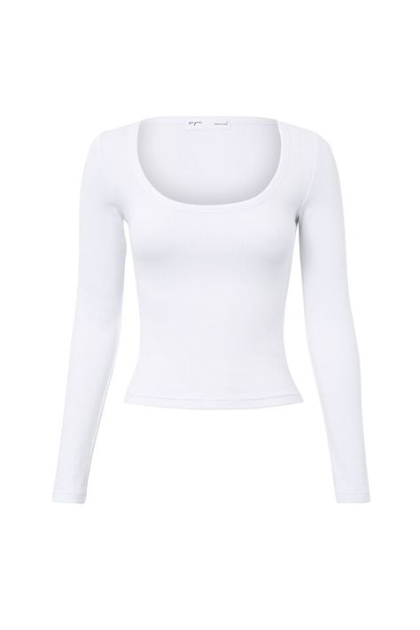 Riri Scoop Neck Long Sleeve Top White Tops Long Sleeve, Scoop Neck Long Sleeve, Long Sleeve White Top Outfits, Long Sleeves Tops, Tops Long Sleeve, White Scoop Neck Top, Tight Long Sleeve Shirt, Wish List Clothes, Long Sleeve Crop Top Outfits