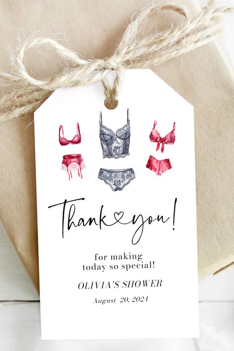 Lingerie Bridal Shower Favor Tags Template, Editable Lingerie Gift Tags, Party Tags, Bachelorette Party Printable Lingerie Thank You Tags L2 Wedding Lingere, Lingerie Shower Gifts, Lingere Party, Bridal Lingerie Party, Lingerie Party Invitations, Lingerie Shower Favors, Bridal Shower Favor Tags, Lingerie Bridal Shower, Bridal Lingerie Shower