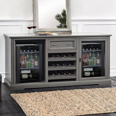 Siena Credenza Gray with 2 Wine Refrigerators (Evolution Series Beverage Center) Rv Barndominium, Wine Refrigerator Cabinet, Bar Cabinet With Fridge, Wine Fridge Cabinet, Wine Credenza, Spanish Prayers, Beverage Bar, Home Bar Rooms, Bar Sala