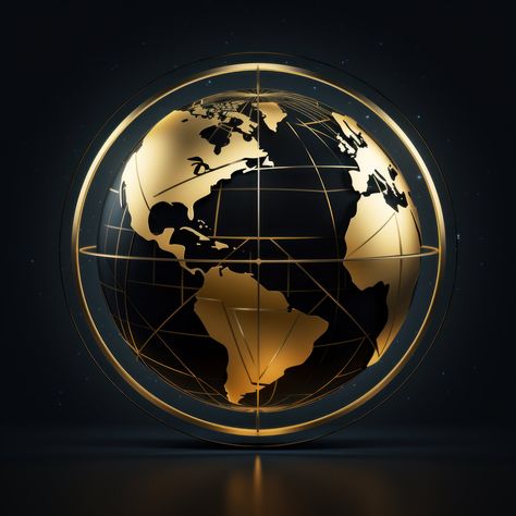 World Globe Black and Gold Logo World Map Logo Design, Black And Gold Logo Design, Globe Graphic Design, Global Logo Design, Globe Logo Design, Globe Artwork, World Logo Design, Logo Globe, Globe Picture