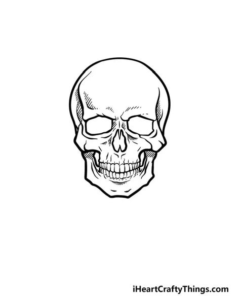 Skull Scary Drawing, Skull Line Drawing Simple, Skull Head Tattoo Design, Skull Line Art Tattoo, Simple Skull Outline, Small Skull Drawing, Skull Simple Drawing, Gangsta Drawings Easy, Skeleton Head Tattoo