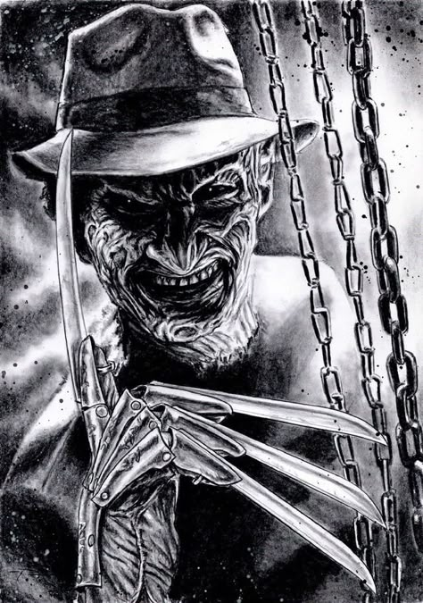 Freddy Krueger......... Horror Villians, Freddy Krueger Art, Horror Movie Tattoos, Horror Photos, Horror Drawing, Movie Tattoos, Horror Movie Icons, Horror Artwork, A Nightmare On Elm Street