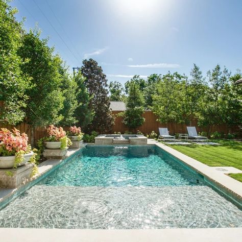 Large Outdoor Pool with Water Feature - Mediterranean - Pool - Dallas - by Hawkins-Welwood Homes | Houzz Tuscan Style Pool, Mediterranean Backyard Ideas Pools, Mediterranean Backyard Ideas, Mediterranean Pool Design, Pool With Water Feature, Mediterranean Backyard, Mediterranean Pool, Pool Decking, Pool Deck Ideas