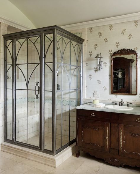 These Showers are the Next Big Thing for the Bathroom Unique Shower Doors, Primitive Bathrooms, Decor Baie, Bad Inspiration, Tiny House Bathroom, Shower Remodel, Gothic Home Decor, Shower Stall, House Bathroom