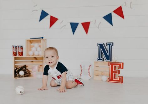 One year old studio baseball themed cake smash photoshoot by Jessie Agastra Photography. Baseball Themed Cake, Themed Cake Smash, Cake Smash Photoshoot, Smash Photoshoot, Toddler Converse, Smash Cake Photoshoot, One Year Old, Blue Decor, Cake Smash