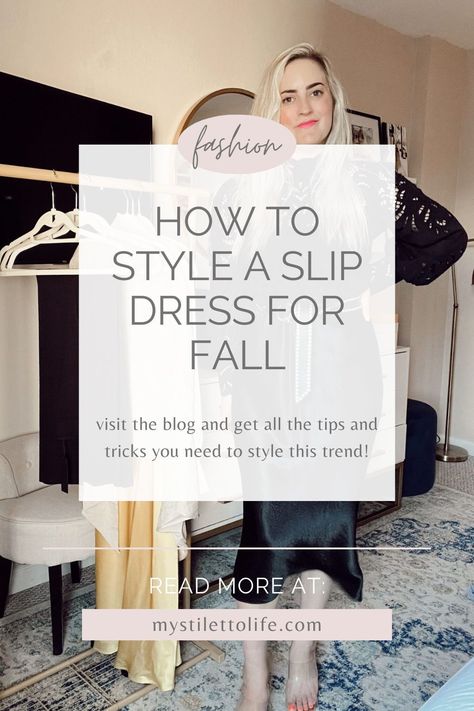 Want to break out your favorite slip dress but not sure how to style it for the cooler months? My Stiletto life is sharing 5 different outfit ideas she created using a silk slip dress. Elevate your look with a leather jacket or layer with a sweater for your next holiday party! Follow for more winter styling tips, casual chic fashion, and 2023 outfit inspiration. Silk Slip Dress Jacket, Silk Party Dress Long, Sweater Over Slip Dress Outfit, How To Style A Slip Dress For A Wedding, Dress Up Slip Dress, How To Style A Silk Slip Dress, Midi Slip Dress Layering, Dress With Sweater Over It Slip, Silk Dress With Cardigan