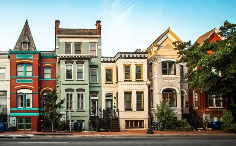 Row Houses Exterior, Old Row House, Brooklyn Row House, Row House Illustration, Row House Aesthetic, Town House Aesthetic, Dutch Row Houses, Houses In A Row, English Row Houses