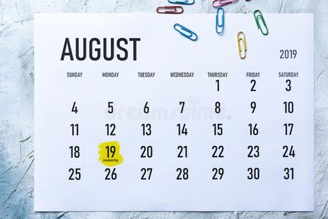 Aviation day. 19th August. 2019 highlighted on the calendar , #ad, #day, #Aviation, #August, #calendar, #highlighted #ad August 2019 Calendar, Calendar Image, August Calendar, Office Background, The Calendar, Illustration Artwork, Surrealism, Photo Image, Stock Photos