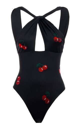 MODA OPERANDI: DES_PHEMMES Cherry Printed Crossed Swimsuit… Cherry Print, Black Cherry, Black Swimsuit, Cross Straps, Moda Operandi, Sun Hats, Sundress, The Black, Designer Fashion