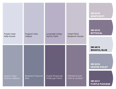 Coastal Purple Paint Colors, Purple And Grey Paint Scheme, Purple Kitchen Designs Color Schemes, Graylac Paint Color, Bluish Purple Paint Colors, Dusty Purple Wall Color, Teal Purple And Grey Living Room, Purple Gray Paint Sherwin Williams, Sherwin Williams Grape Mist