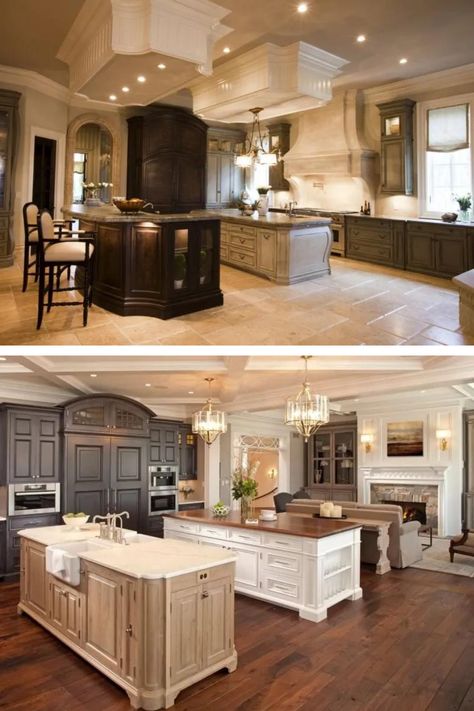 2 Large Kitchen Ideas Compared Each with Two Kitchen Island Multiple Island Kitchen, Double Kitchen Island Ideas, Big Kitchen Island With Seating, Kitchen Layout Plans With Island, Kitchen And Dining Room Ideas Layout, Kitchen Island With Storage And Seating, Double Island Kitchens, Double Island Kitchen Layout, Two Kitchen Islands