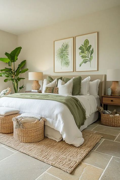 Natural Comfort: 40 Organic Modern Bedroom Designs You'll Love Natural Earthy Bedroom Ideas, Tropical Master Bedrooms Decor, Earthy Bedroom Decor Ideas, Natural Modern Bedroom, Warm Minimalist Bedroom, Earthy Modern Bedroom, Beige And Brown Bedroom Ideas, Tropical Apartment, Brown Bedroom Ideas