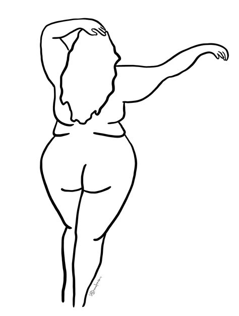 Plus Size Outline Drawing, Curvy Silhouette Art, Plus Size Painting Art, Plus Size Silhouette Art, Plus Size Pinup Art, Plus Size Drawing Sketches, Fat Body Drawing, Female Art Reference Poses Plus Size, Plus Size Woman Drawing