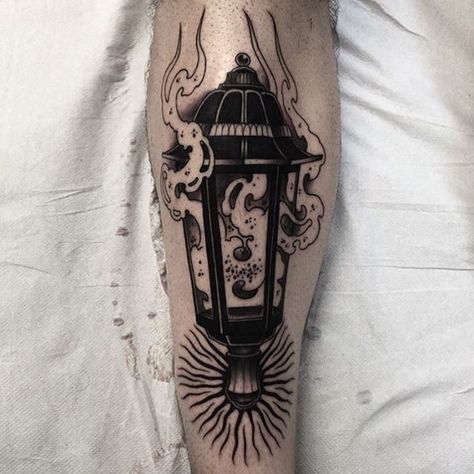 Untitled Traditional Lantern Tattoo, Shin Tattoos, Lantern Tattoo Design, Lamp Tattoo, Lantern Tattoo, Shin Tattoo, Candle Tattoo, Fire Tattoo, Dark Tattoo