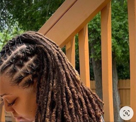 Front Barrel Twist Locs Women, Cornrow Loc Styles For Women, Loc Braids Styles, Barrel Twist Styles Locs Women, Loc Styles Retwist, Loc Hairstyles For Women Medium Length, Professional Loc Styles, Two Strand Loc Styles For Women, Protective Loc Styles