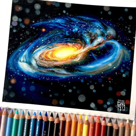 Galaxy Drawing, Drawing Prismacolor, What Am I Doing Wrong, Colored Pencil Artwork Ideas, Aesthetic Sketchbook, Doodle Love, Galaxy Drawings, Stars Illustration, Galaxy Artwork