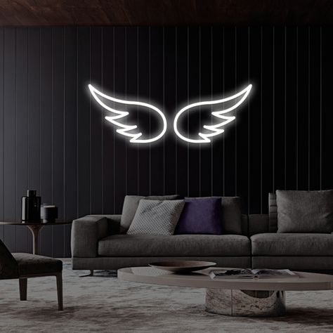 Angel Wings Neon Sign, Wings Neon Sign, Angelic Beauty, Black Backsplash, Neon Signs Home, Neon Sign Shop, Green Environment, Wine Signs, Neon Sign Bedroom