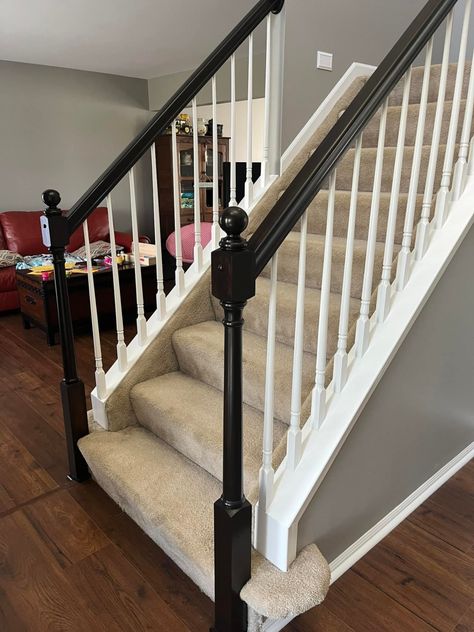 Java Gel Stain Stair Railing Update | General Finishes Design Center Stain Stair Railing, Railing Update, General Finishes Java Gel Stain, Java Gel Stains, Java Gel, General Finishes, Gel Stain, Stair Railing, Design Center