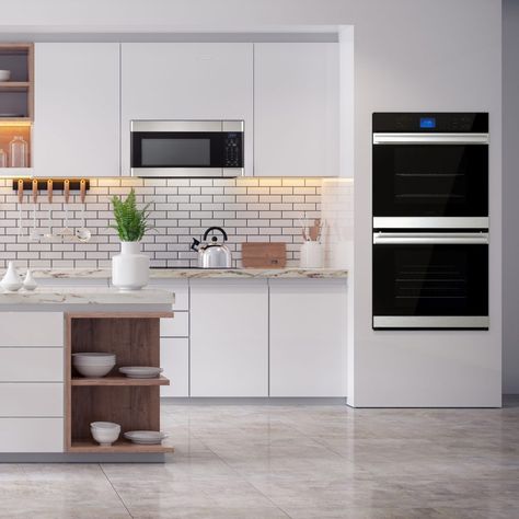 Kitchen With Microwave Above Stove, Microwave Over The Stove, Microwave Under Cabinet, Built In Stove, Apartment Toronto, Microwave Above Stove, Decorating Above Kitchen Cabinets Ideas, Microwave Kitchen, Minimalist Kitchen Cabinets