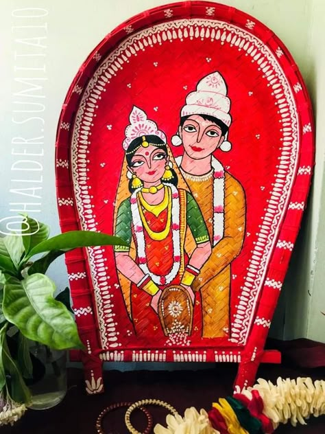 Wedding Kulo Painting Ideas, Biyer Kulo Designs, Wedding Kulo Design, Tatta Decoration Bengali, Kulo Painting Ideas For Wedding, Kulo Painting For Wedding, Bengali Biyer Piri Design, Kula Painting, Kulo Design