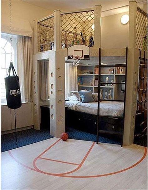 Basketball Room Cool Boys Room, Basketball Bedroom, Sports Bedroom, Cool Bedrooms, Basketball Room, Boys Room Design, Sport Bedroom, Indoor Basketball Court, Cool Kids Bedrooms