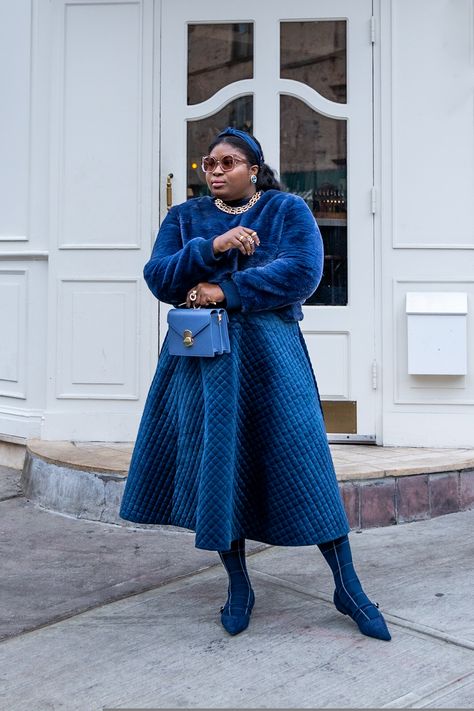 Cadet Blue Outfit, Blue Outfit Plus Size, Blue Christmas Outfit, Monochrome Blue Outfit, Monochromatic Blue Outfit, Winter Plus Size Outfits, Monochromatic Dressing, Fall Color Palettes, Night In Nyc