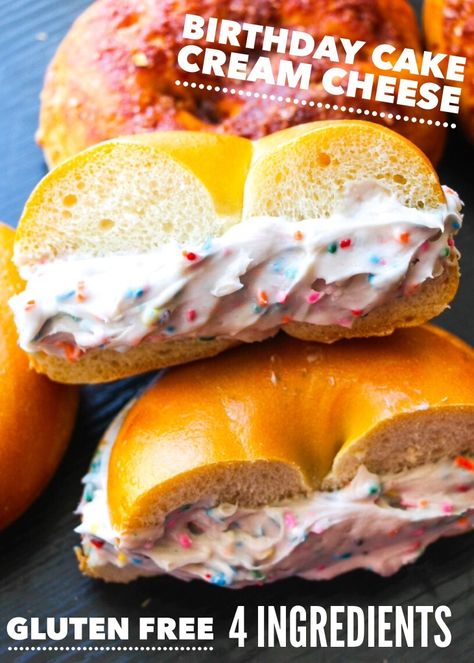 I don't know if I even have needed  this in my life BUT holy drool. Birthday Cake Cream, Gf Birthday, Bagel Company, Cream Cheese Spread Recipes, Healthy Cream Cheese, Flavored Cream Cheeses, Cheese Spread Recipes, Birthday Cake Flavors, Cake Cream