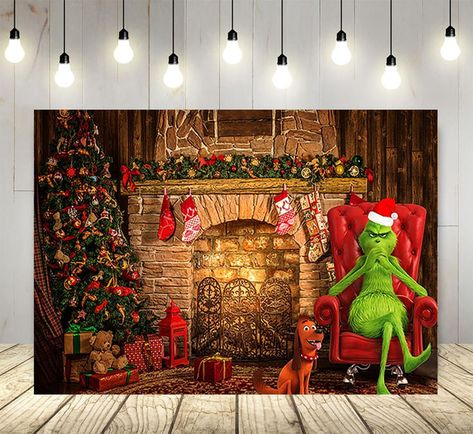 Retro Fireplace Backdrop for Christmas Party Supplies 5x3ft Grinch Red Sofa Photo Background Merry Christmas Photography Backdrop Grinchmas Banner Grinch Fireplace, Christmas Grinch Wallpaper, Grinch Photo Backdrop, Merry Christmas Photography, Photo Booth Outdoor, Retro Fireplace, Grinch Wallpaper, Photo Background Ideas, Christmas Photo Background