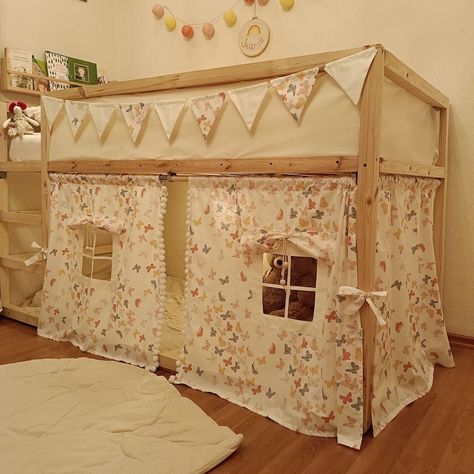 Curtain Ikea kura bed, low loft bed curtain, ikea kura bed, kura accessories, bed curtains tent, canopy bed house curtains, vorhang hochbett Loft Bed Curtain, Tent Canopy Bed, Loft Bed Curtains, House Curtains, Children's House, Cama Ikea, Low Loft Bed, Ikea Kura Bed, Kura Bed