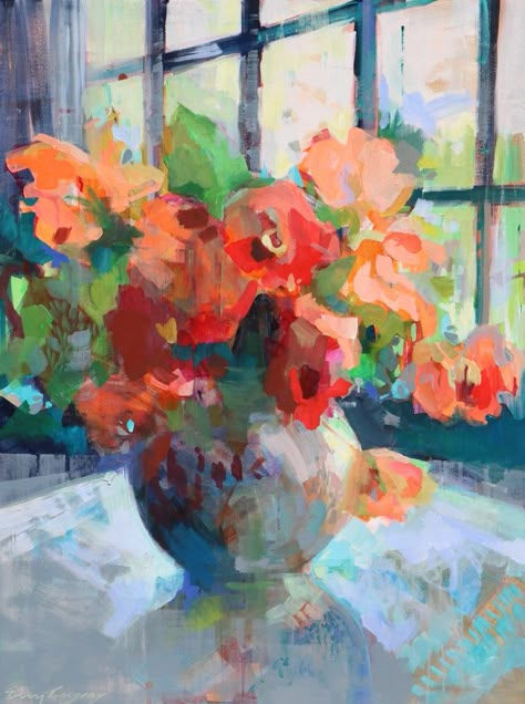 Erin Gregory Paintings, Erin Gregory Art, Erin Gregory, Boom Kunst, Abstract Flower Art, Flowers In A Vase, Abstract Floral Art, Abstract Flower Painting, Flower Paintings