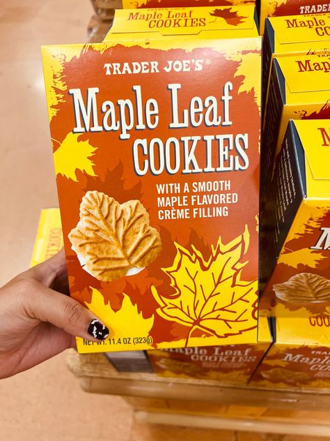 Trader Joes Maple Leaf Cookies, Apartment Recipes, Maple Leaf Cookies, Fall Products, Fall Wishlist, Maple Cookies, Usa Trip, Leaf Cookies, Fall Snacks