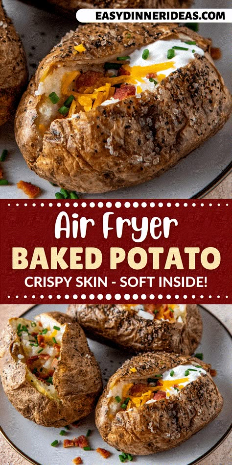 Upstate Ramblings, Cooking Baked Potatoes, Easy Baked Potato, Air Fryer Baked Potato, Perfect Baked Potato, Air Fryer Oven Recipes, Baked Potato Recipes, Easy Side Dish, Air Fryer Dinner Recipes