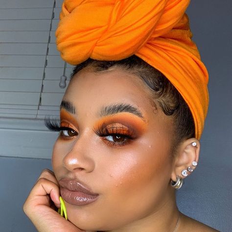 Brown Makeup Looks Natural, Orange Brown Makeup, Cute Skeleton Makeup, Makeup For Homecoming, Orange Eyeshadow Looks, White Eye Makeup, Brown Makeup Looks, Orange Eye Makeup, Woc Makeup