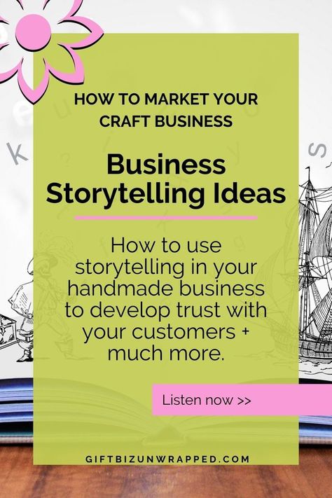 Ever wonder, "What IS storytelling for business, anyway?" In this podcast, learn how to market your handmade business with storytelling - the perfect way to deepen the connection between you and your customers. Storytelling develops trust and incorporates feelings into your brand. All of which make you more share-worthy and increase visibility. Listen in now for examples & tips from a storytelling expert and start using storytelling in your craft business or handmade product business! Quotes On Storytelling, Storytelling For Business, Books On Sales And Marketing, Storytelling Marketing, Business Mind, Business Storytelling, Business Stories, Business Minded, Freelance Business