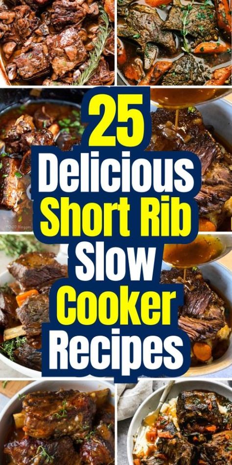 If you're a fan of tender, flavorful beef that falls off the bone, then you're in for a treat! Short ribs are a classic comfort food, and when cooked in a slow cooker, they become even more delectable. The slow cooking process allows the rich, beefy flavors to meld together, creating a dish that's both satisfying and full of depth. Whether you're looking for a hearty meal for a family dinner or a dish that can be prepped in advance for a busy week, short ribs are the answer. In this article, we'll explore over 25 mouth-watering short rib slow cooker recipes that are sure to impress. From savory and spicy to sweet and tangy, these recipes are perfect for any occasion Rib Slow Cooker Recipes, Short Rib Slow Cooker, Beef Ribs Crockpot, Short Rib Recipes Crockpot, Slow Cooker Short Ribs, Slow Cooker Ribs Recipe, Short Ribs Slow Cooker, Beef Short Rib Recipes, Comforting Dinner