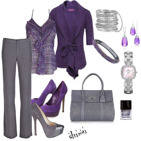 "Purple and Grey" by slmon on Polyvore Outfits Purple, Fashion Purple, Purple Outfit, Shoes Purple, Outfits Polyvore, Purple Outfits, Clothes Designer, فستان سهرة, 가을 패션