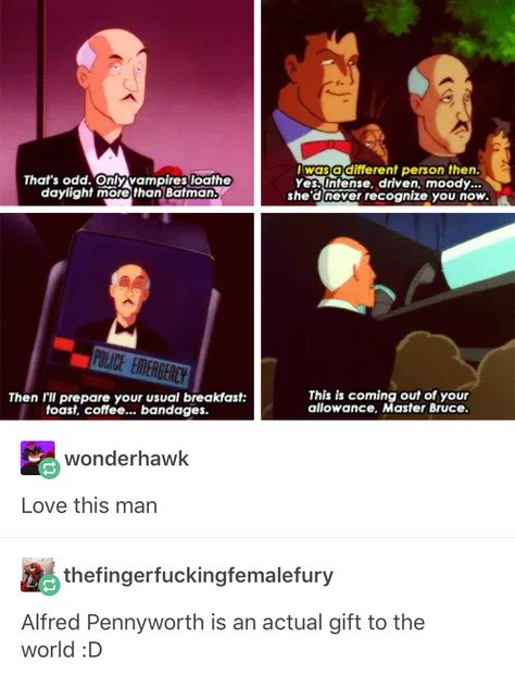 Alfred Pennyworth Fanart, Batman And Alfred, Alfred Pennyworth, Batfamily Funny, Superhero Memes, Batman Funny, Dc Comics Artwork, Im Batman, Batman Universe